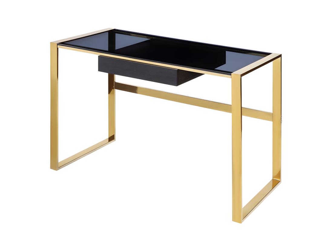 Vente Unique Bureau Avec 1 Tiroir - Verre Trempé Et Acier - Noir Et Doré - SALI De Pascal Morabito
