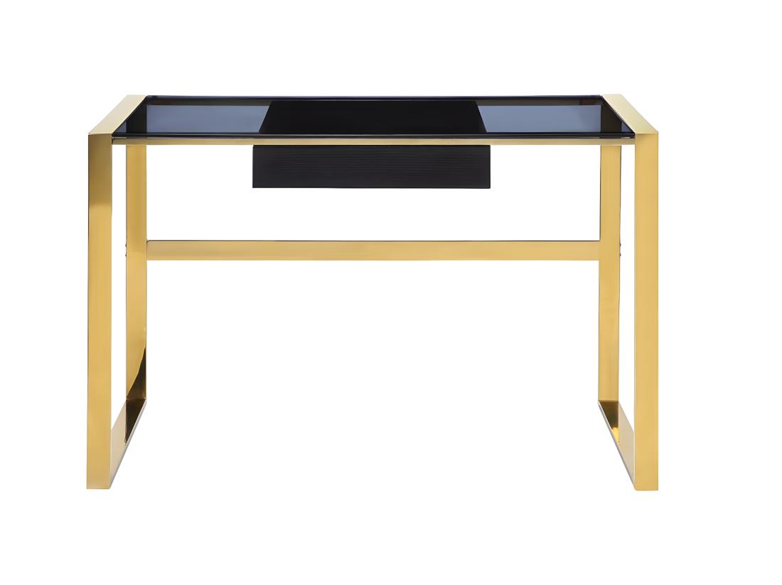 Vente Unique Bureau Avec 1 Tiroir - Verre Trempé Et Acier - Noir Et Doré - SALI De Pascal Morabito