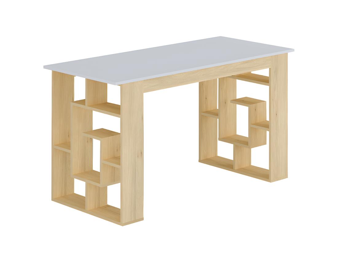 Vente Unique Bureau Avec 10 étagères - Coloris : Naturel Et Blanc - JOVISO