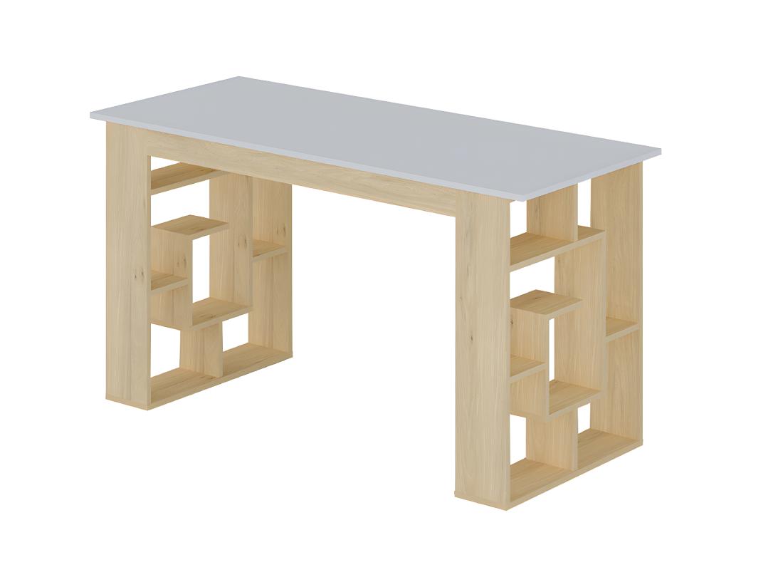 Vente Unique Bureau Avec 10 étagères - Coloris : Naturel Et Blanc - JOVISO