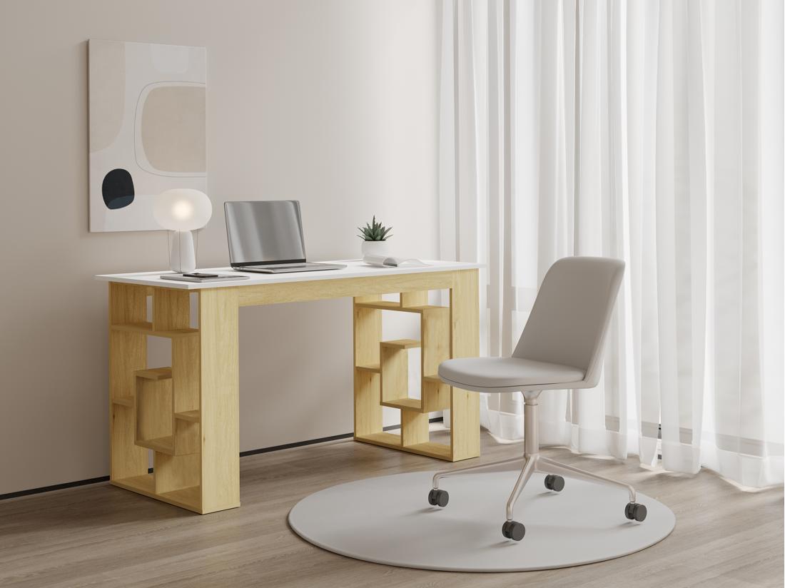 vente unique Bureau avec 10 étagères - Coloris : Naturel et blanc - JOVISO