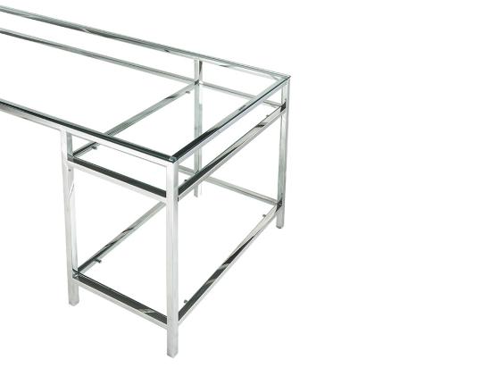 Vente Unique Bureau Avec 2 étagères - Verre Trempé Et Acier - Argent - TIZIO De Pascal Morabito