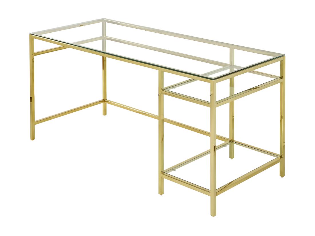 Vente Unique Bureau Avec 2 étagères - Verre Trempé Et Acier - Doré - TIZIO De Pascal Morabito