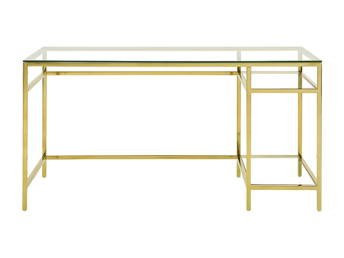 Vente Unique Bureau Avec 2 étagères - Verre Trempé Et Acier - Doré - TIZIO De Pascal Morabito