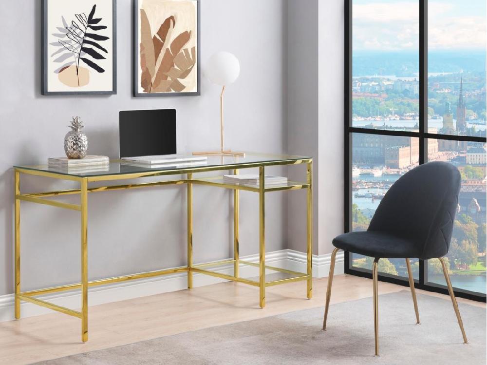 vente unique Bureau avec 2 étagères - Verre trempé et acier - Doré - TIZIO de Pascal Morabito