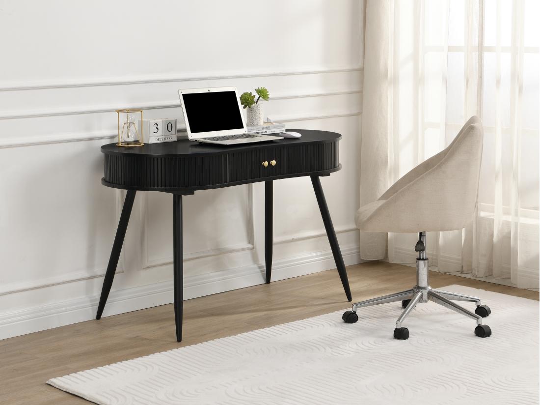 Vente Unique Bureau Avec 2 Portes Coulissantes En MDF - Noir - SEVATO