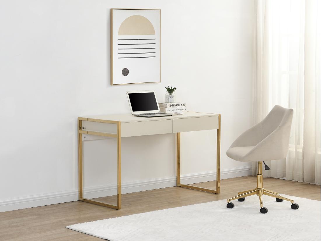 vente unique Bureau avec 2 tiroirs - MDF et métal - Beige et doré - MASON de Pascal Morabito
