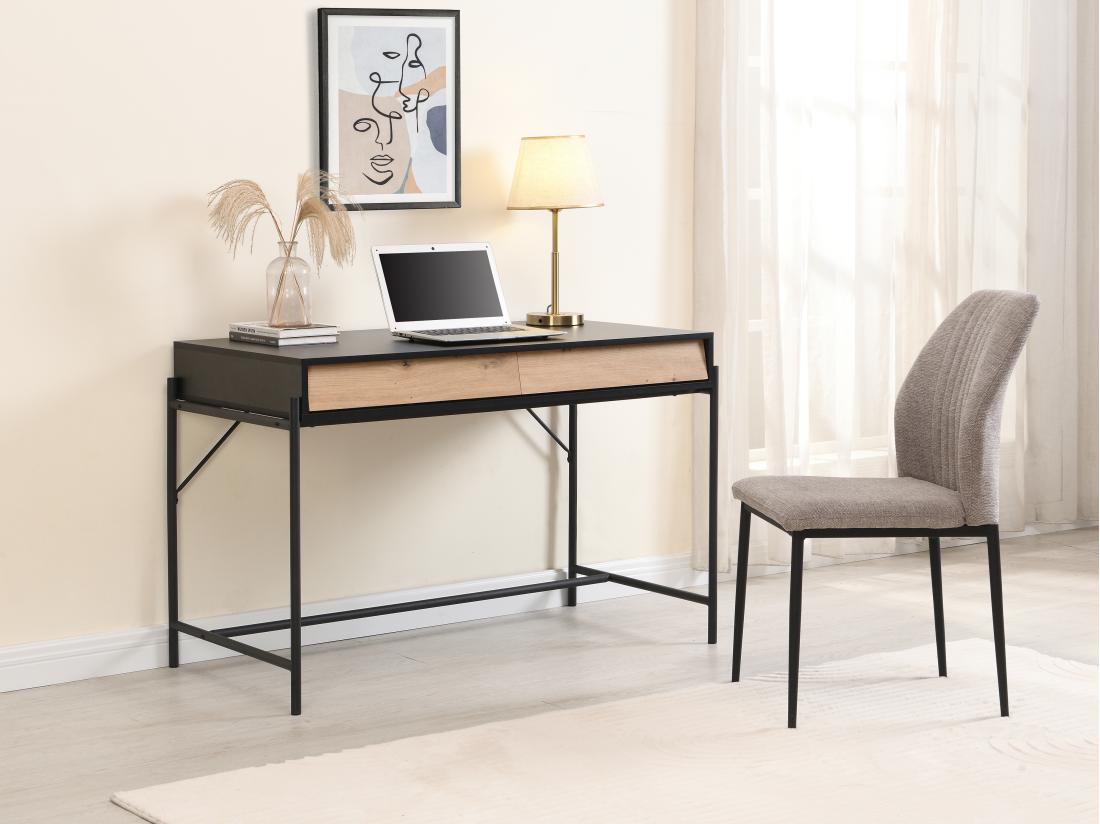 vente unique Bureau avec 2 tiroirs - MDF et métal - Noir et naturel - VUORIA