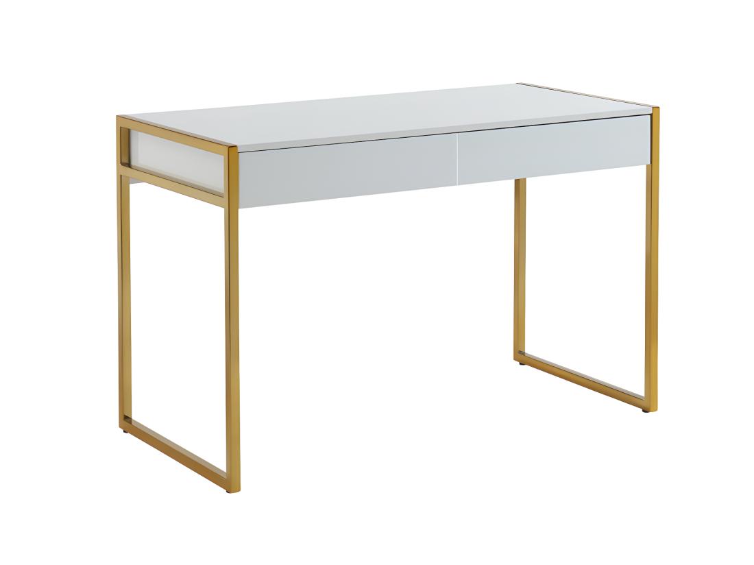 Vente Unique Bureau Avec 2 Tiroirs - MDF Laqué Et Métal - Blanc Et Doré - MASON De Pascal Morabito