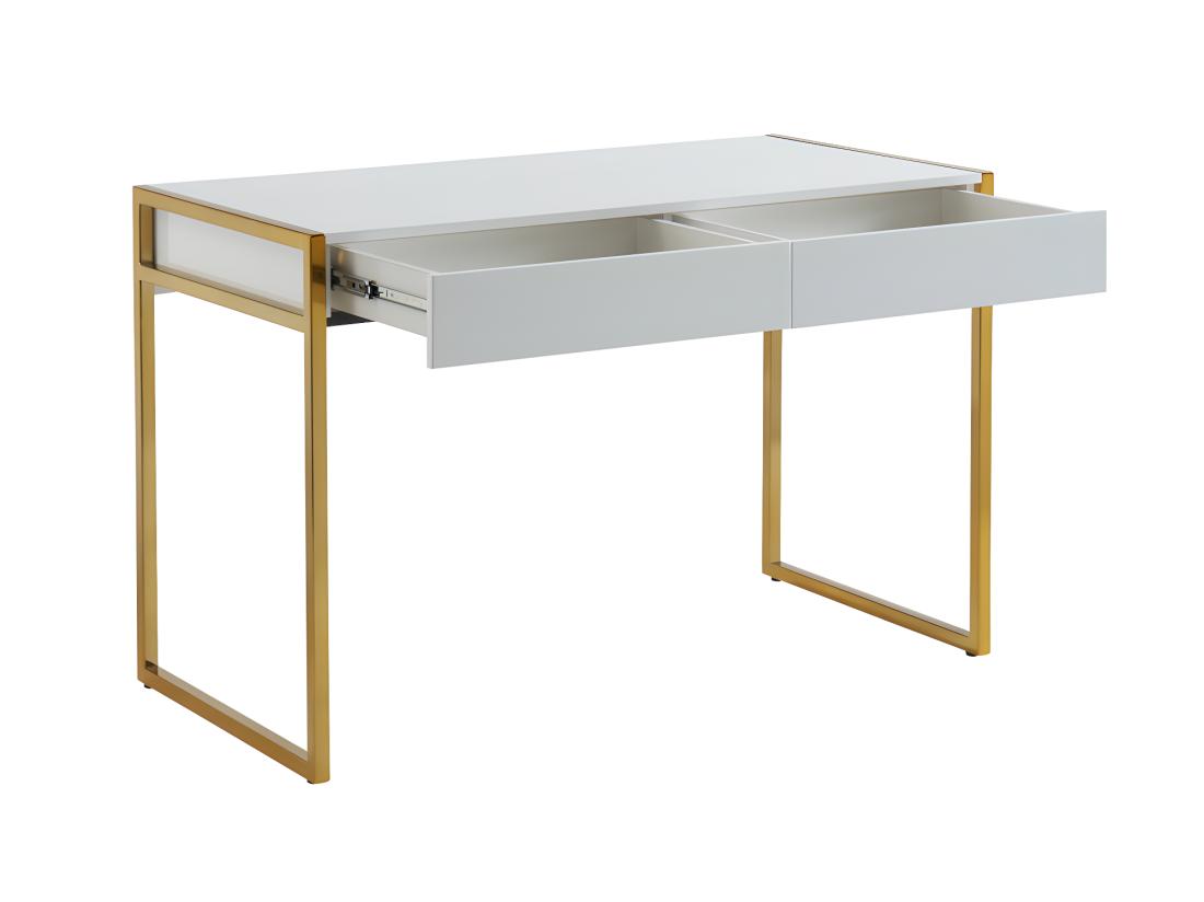 Vente Unique Bureau Avec 2 Tiroirs - MDF Laqué Et Métal - Blanc Et Doré - MASON De Pascal Morabito