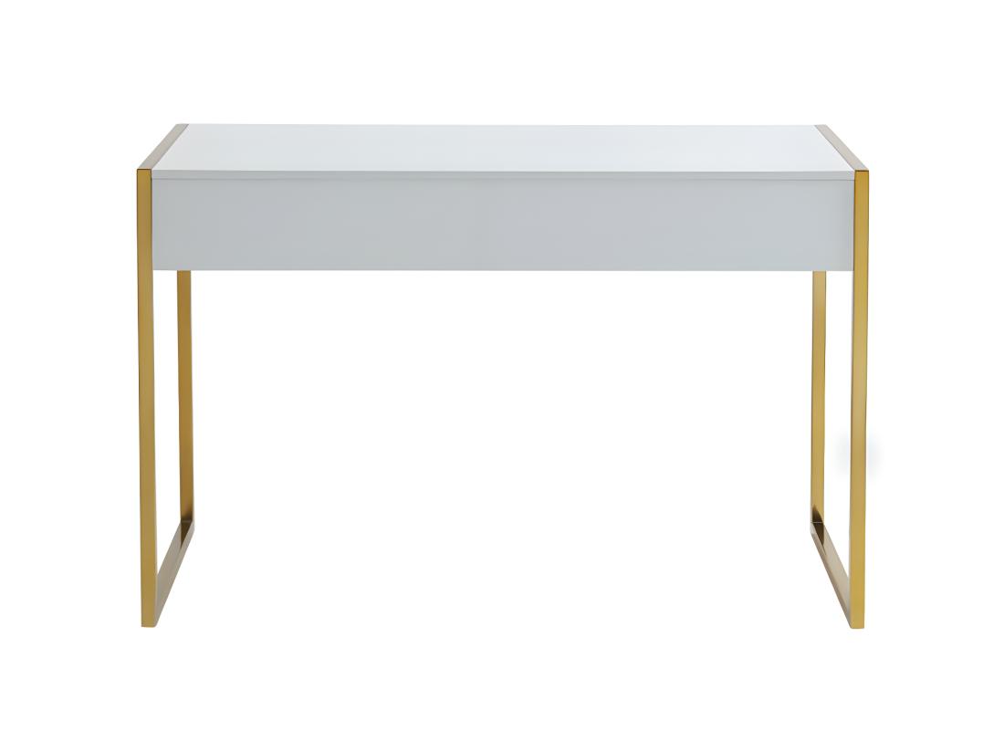 Vente Unique Bureau Avec 2 Tiroirs - MDF Laqué Et Métal - Blanc Et Doré - MASON De Pascal Morabito