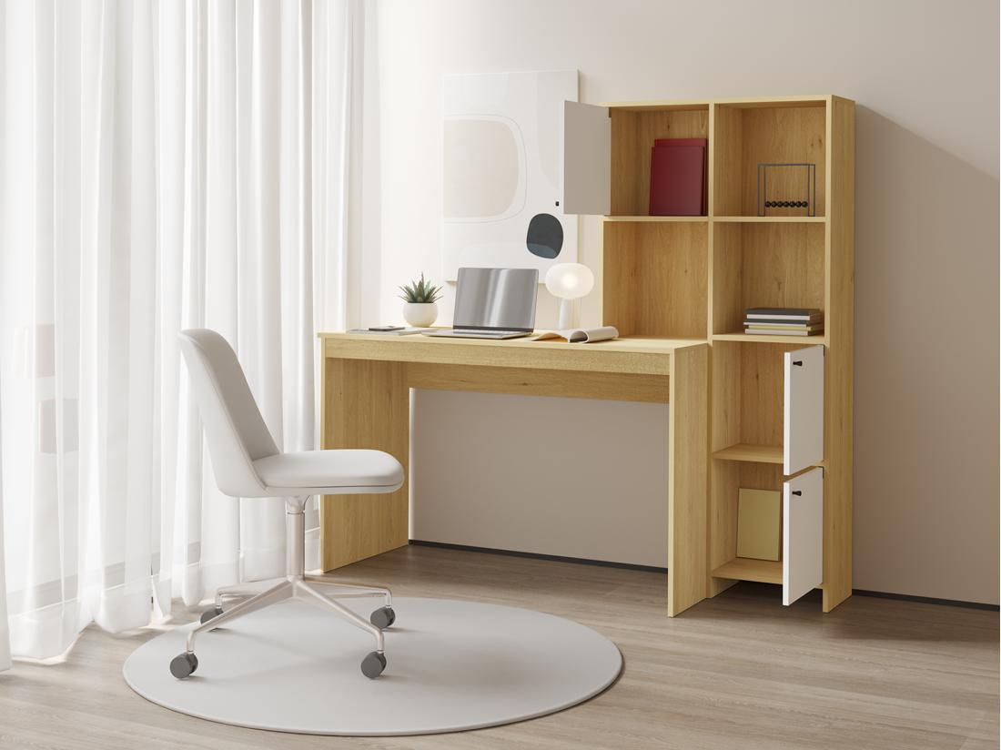 Vente Unique Bureau Avec 3 Placards Et 3 Niches - Coloris : Naturel Et Blanc - ALIOBINI