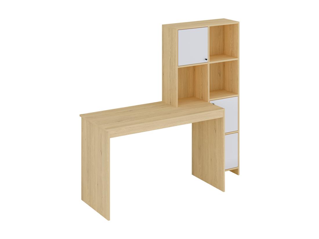 Vente Unique Bureau Avec 3 Placards Et 3 Niches - Coloris : Naturel Et Blanc - ALIOBINI