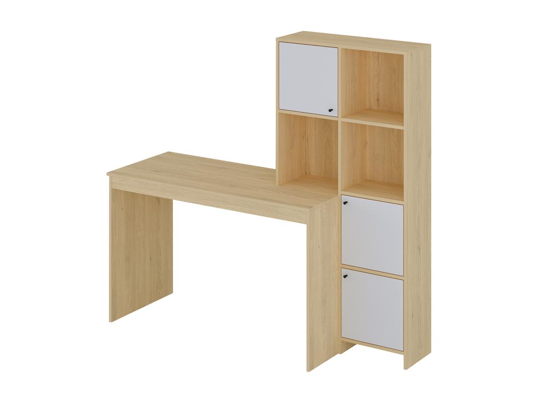Vente Unique Bureau Avec 3 Placards Et 3 Niches - Coloris : Naturel Et Blanc - ALIOBINI