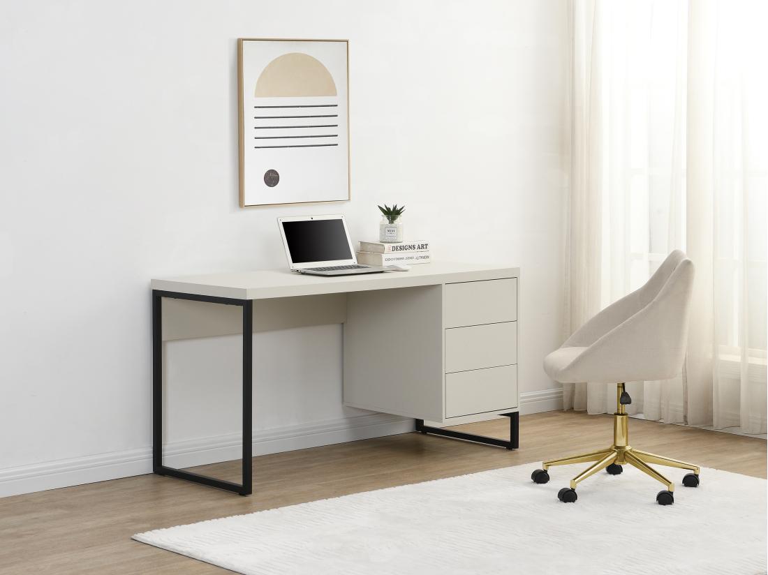 vente unique Bureau avec 3 tiroirs - MDF et métal - Beige et noir - TIMFIA de Pascal Morabito