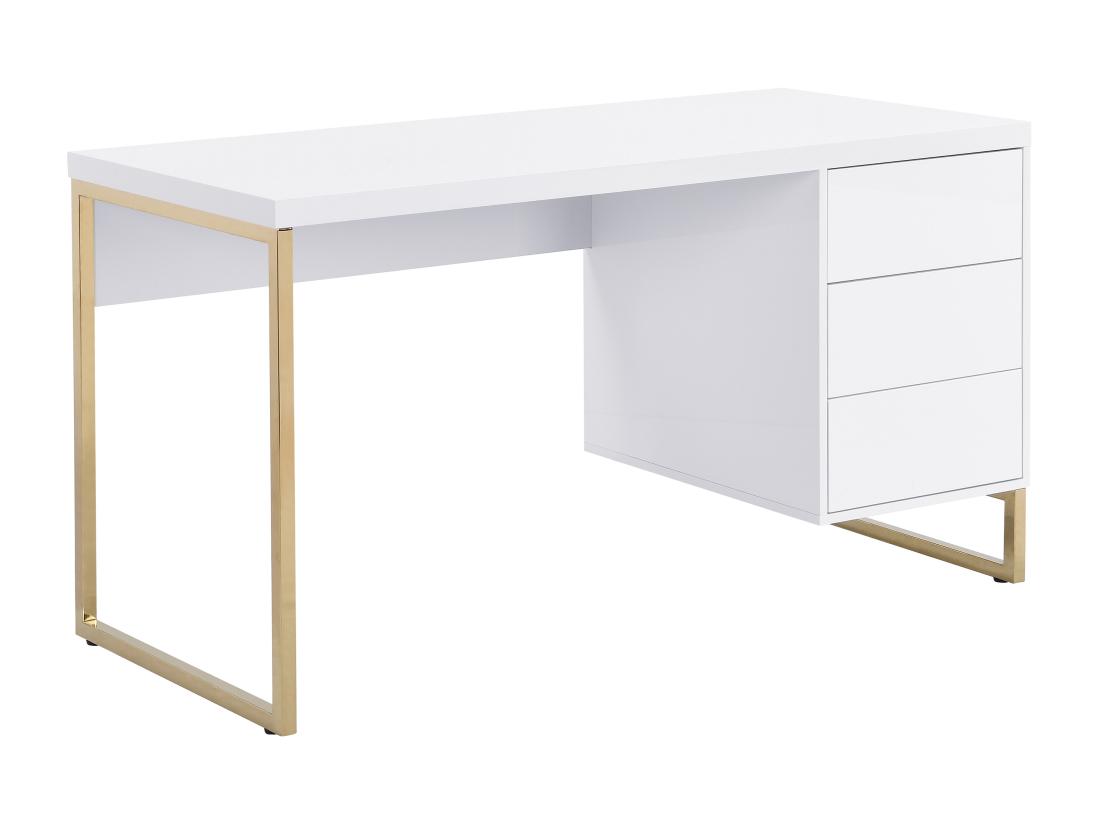 Vente Unique Bureau Avec 3 Tiroirs - MDF Laqué Et Métal - Blanc Et Doré - TIMFIA II De Pascal Morabito
