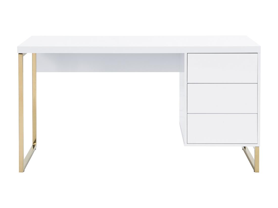 Vente Unique Bureau Avec 3 Tiroirs - MDF Laqué Et Métal - Blanc Et Doré - TIMFIA II De Pascal Morabito