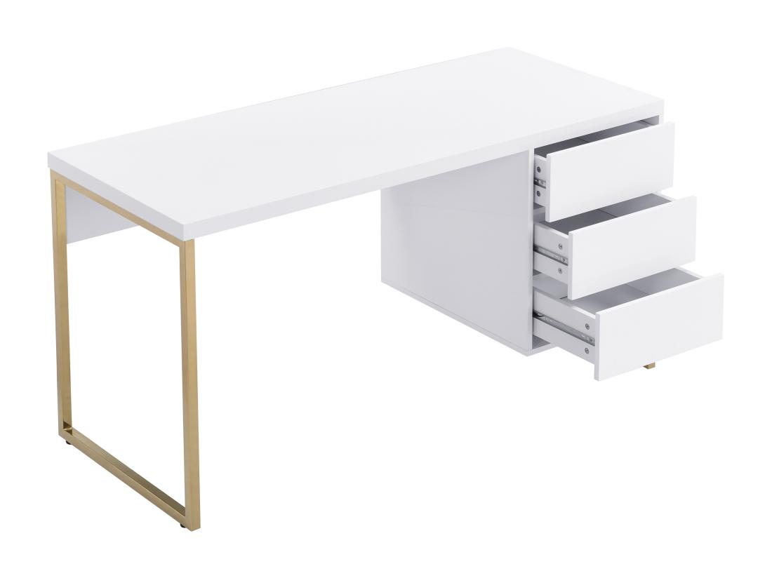 Vente Unique Bureau Avec 3 Tiroirs - MDF Laqué Et Métal - Blanc Et Doré - TIMFIA II De Pascal Morabito