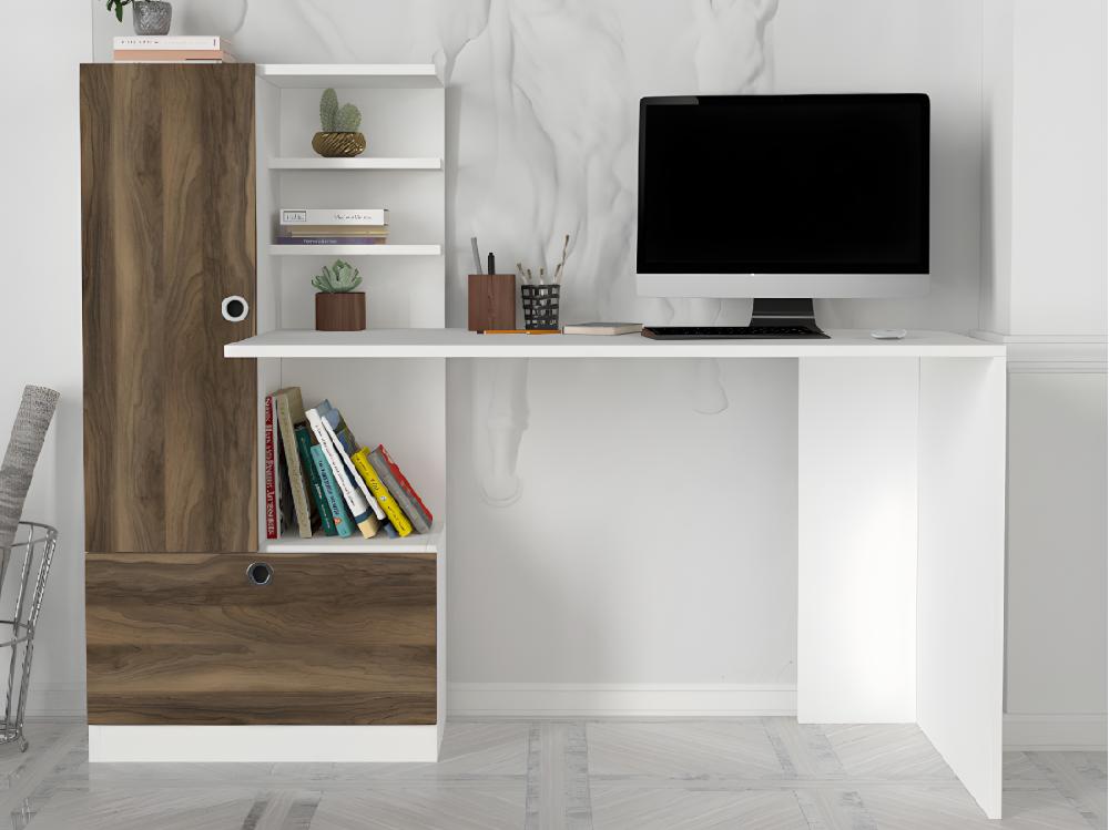 Vente Unique Bureau Avec Armoire De Rangements - Blanc Et Naturel - MIDIALI II
