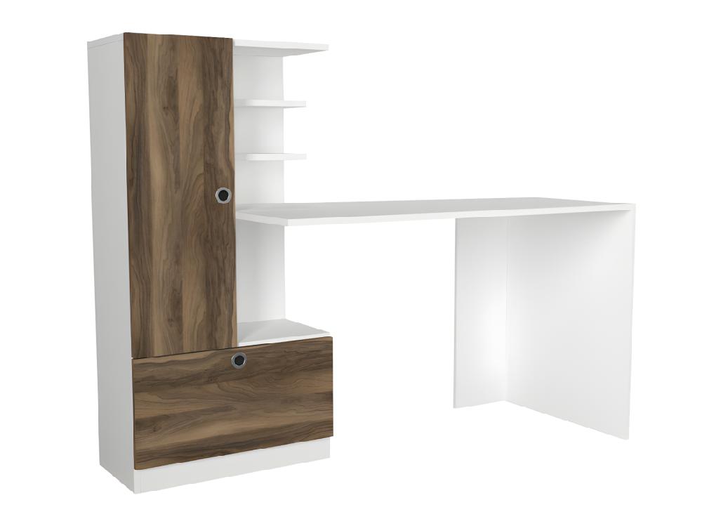 Vente Unique Bureau Avec Armoire De Rangements - Blanc Et Naturel - MIDIALI II
