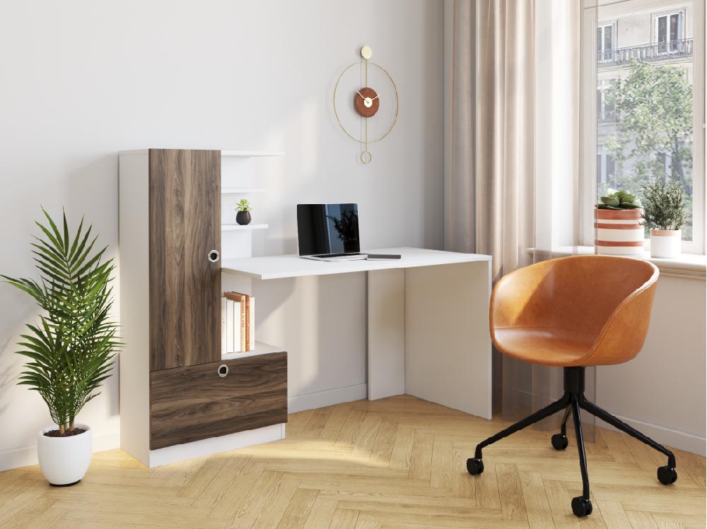 vente unique Bureau avec armoire de rangements - Blanc et naturel - MIDIALI II