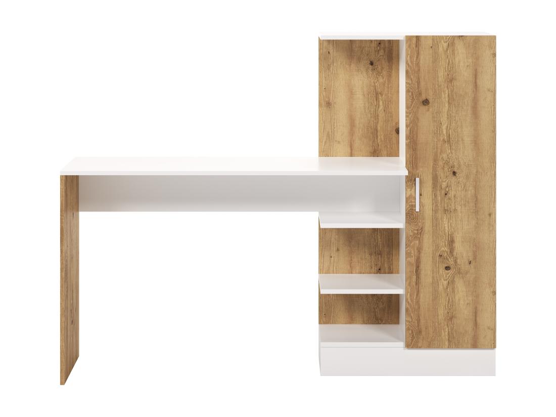 Vente Unique Bureau Avec Armoire De Rangements - Coloris : Naturel Et Blanc - MILARIA