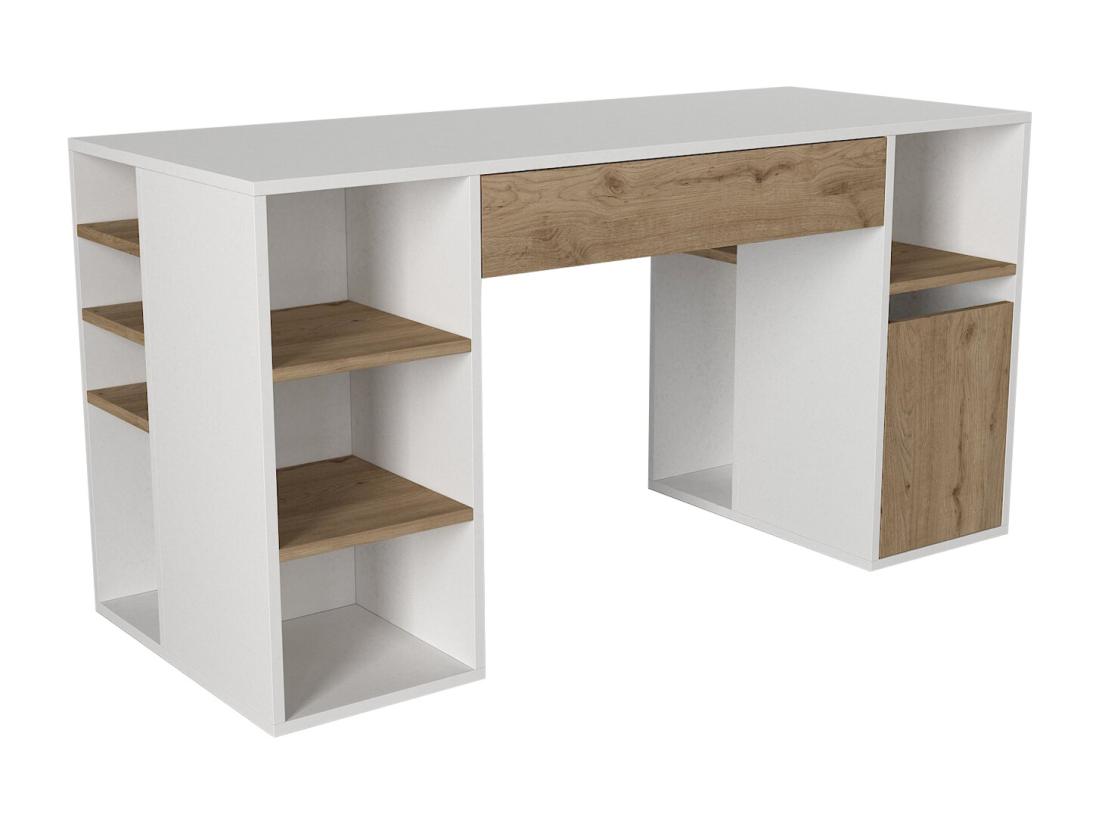 Vente Unique Bureau Avec Rangements - Blanc Et Naturel - MELAVA
