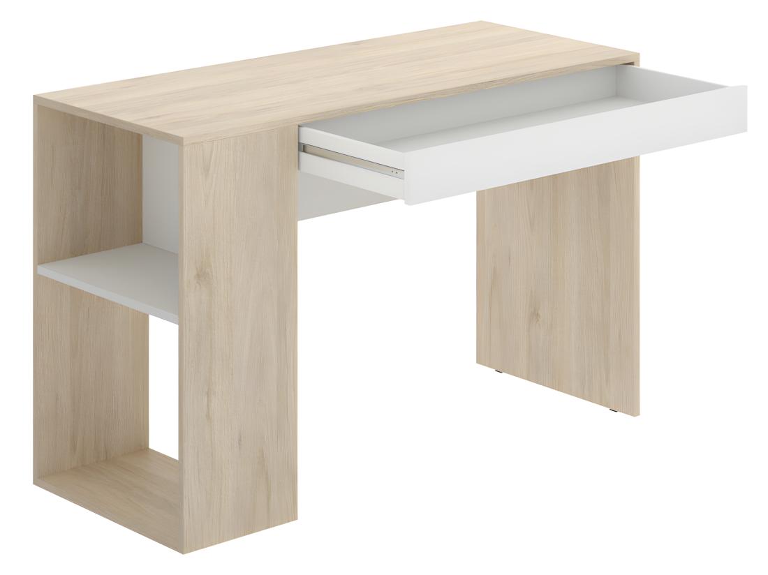 Vente Unique Bureau Avec Rangements INES - Coloris : Chêne Et Blanc