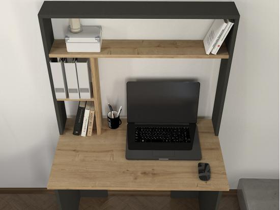 Vente Unique Bureau Avec Rangements - Noir Et Naturel - VALURI