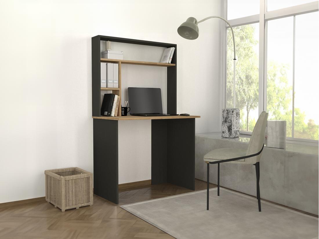 vente unique Bureau avec rangements - Noir et naturel - VALURI