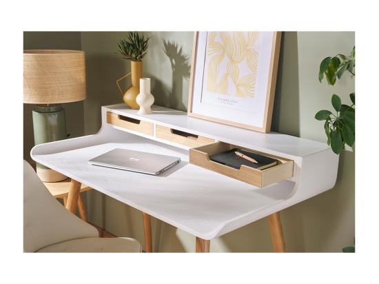 Vente Unique Bureau Avec Rangements Scandinave Bois Clair Et Blanc L110 Cm OPUS