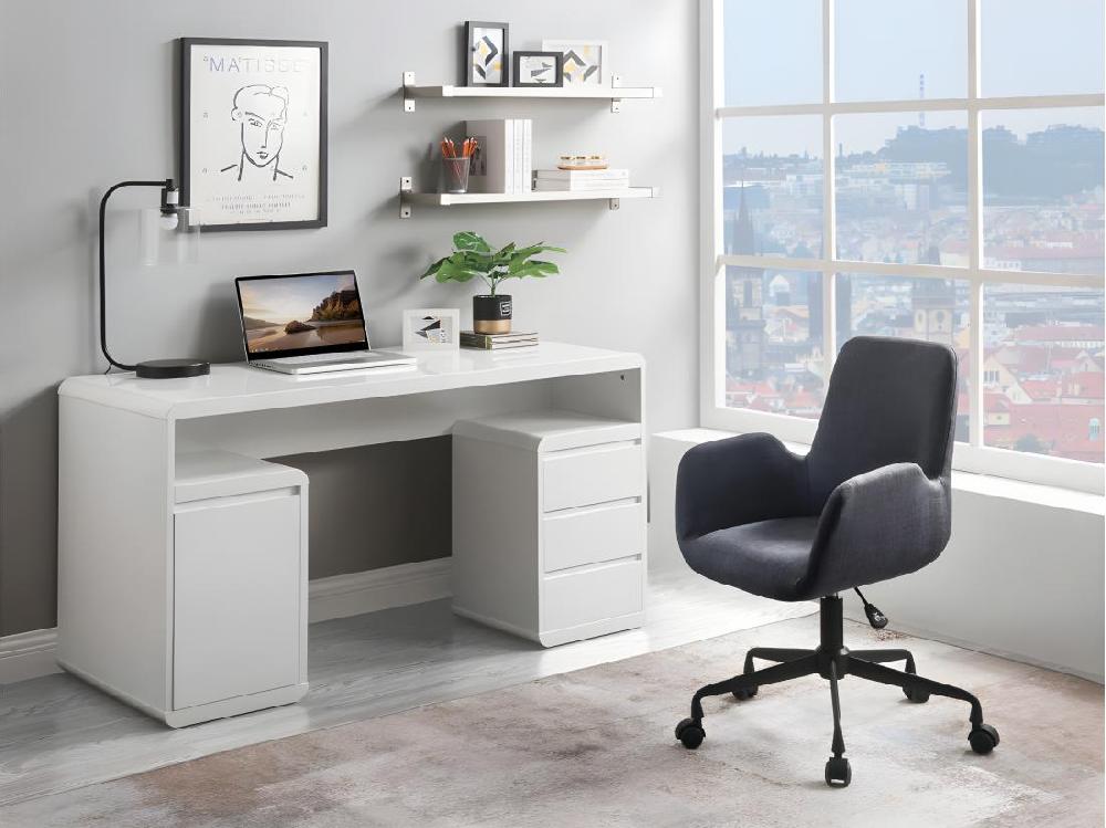 vente unique Bureau avec rangements SERGUEI - MDF laqué blanc