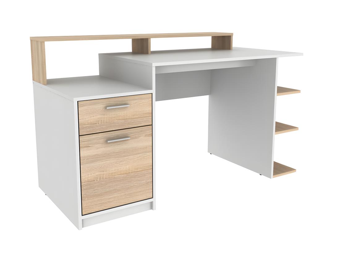 Vente Unique Bureau Avec Rangements ZACHARIE - Blanc Et Chêne