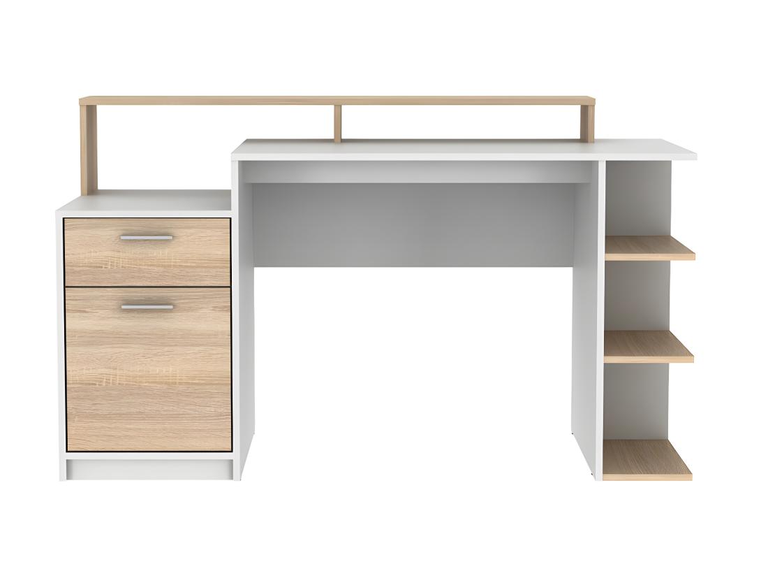 Vente Unique Bureau Avec Rangements ZACHARIE - Blanc Et Chêne