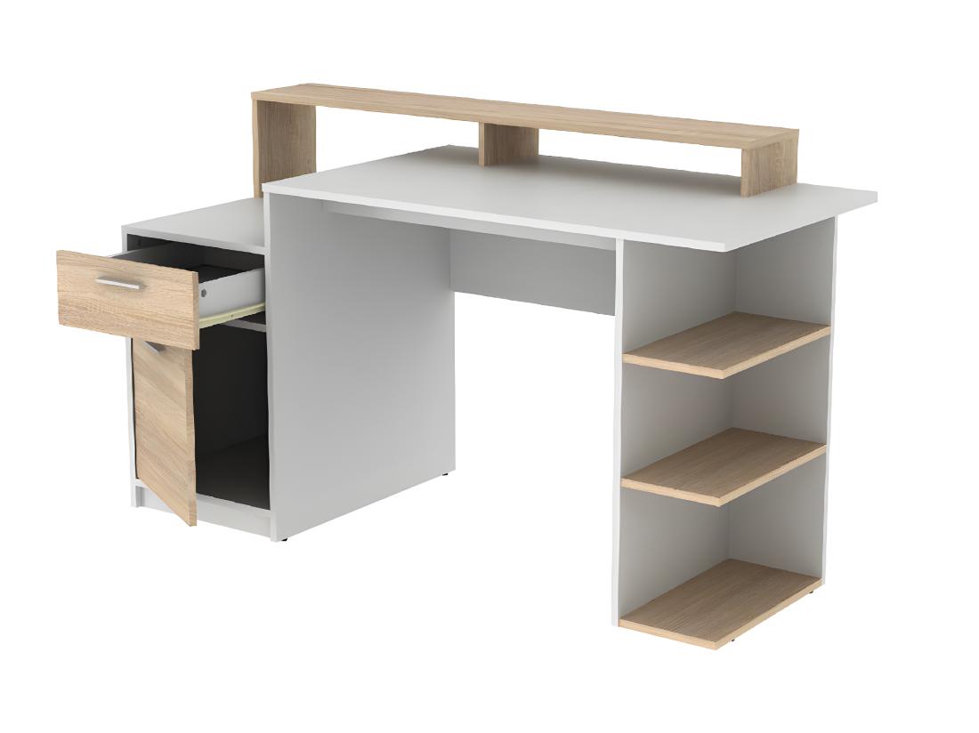 Vente Unique Bureau Avec Rangements ZACHARIE - Blanc Et Chêne
