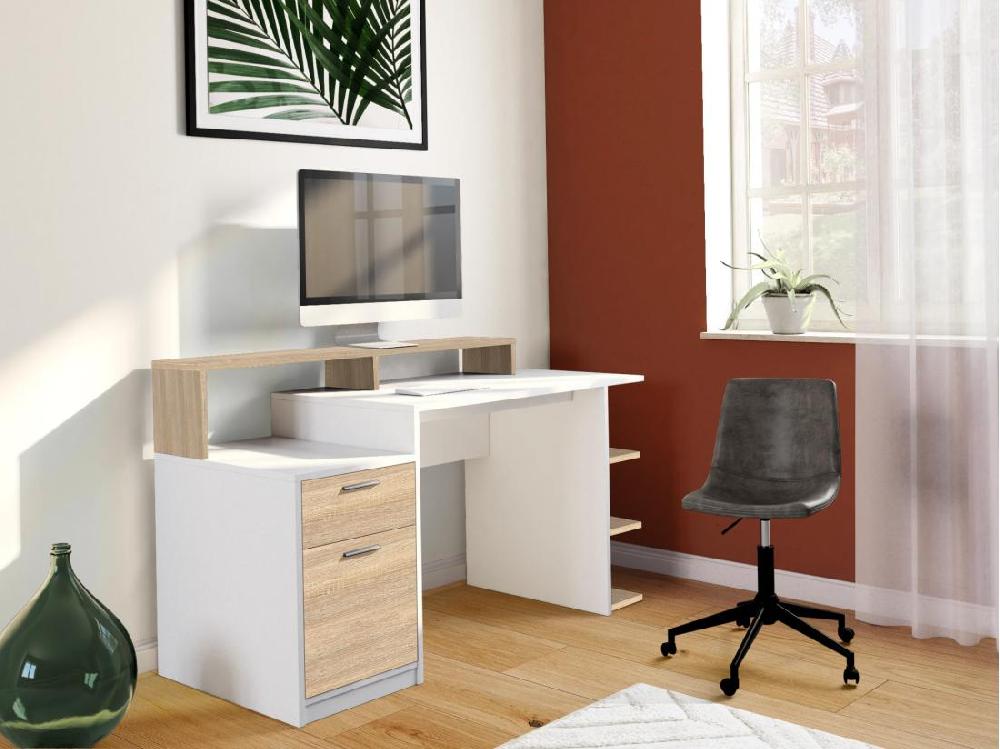 vente unique Bureau avec rangements ZACHARIE - Blanc et chêne