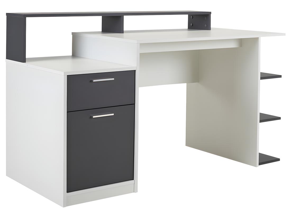 Vente Unique Bureau Avec Rangements ZACHARIE - Blanc Et Gris