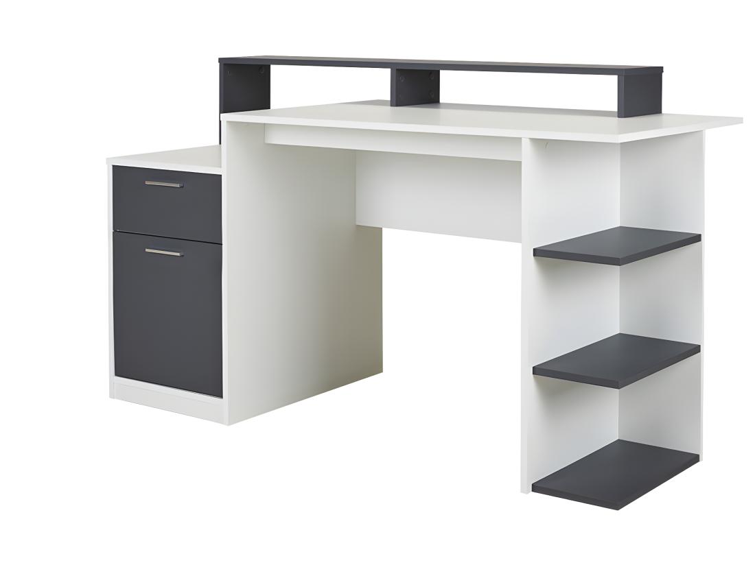 Vente Unique Bureau Avec Rangements ZACHARIE - Blanc Et Gris