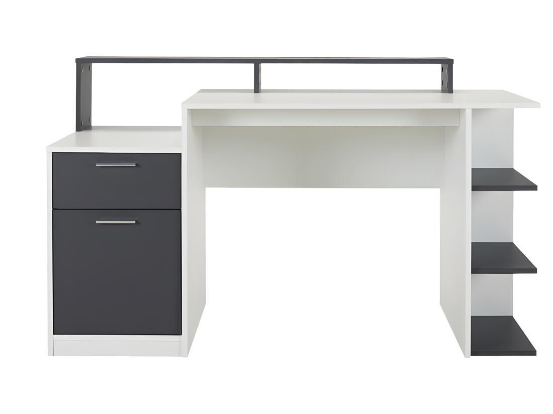 Vente Unique Bureau Avec Rangements ZACHARIE - Blanc Et Gris