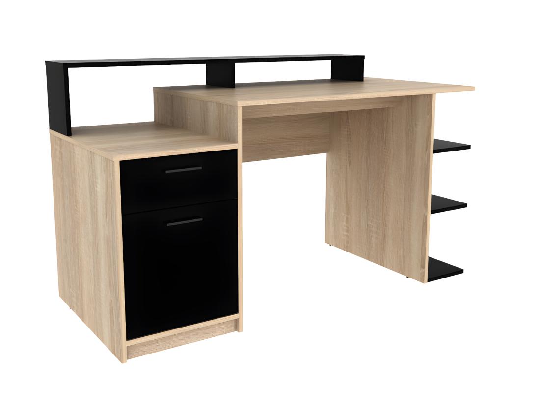 Vente Unique Bureau Avec Rangements ZACHARIE - Coloris : Chêne Et Noir