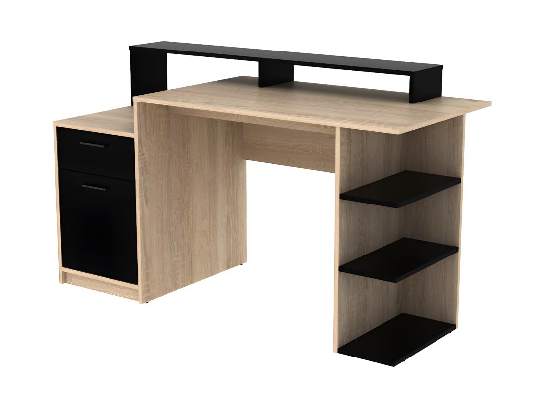 Vente Unique Bureau Avec Rangements ZACHARIE - Coloris : Chêne Et Noir