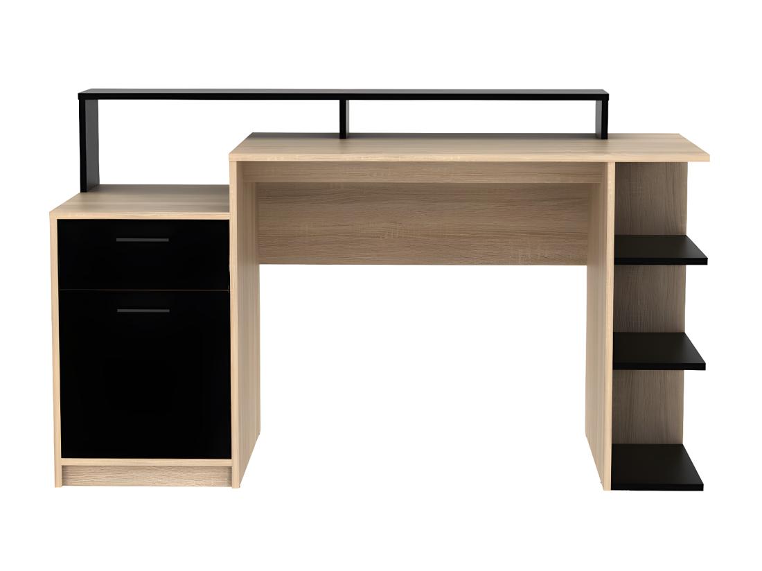 Vente Unique Bureau Avec Rangements ZACHARIE - Coloris : Chêne Et Noir