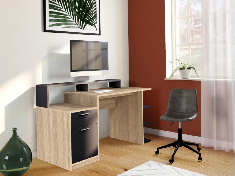vente unique Bureau avec rangements ZACHARIE - Coloris : chêne et noir