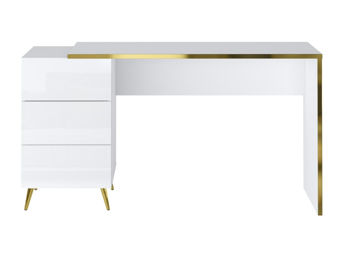 Vente Unique Bureau Avec Tiroirs - Blanc Brillant Et Doré - MARZIALO