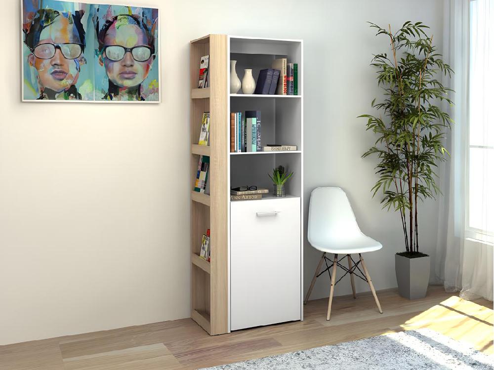 Vente Unique Bureau Bibliothèque Modulable - 10 Niches - Coloris : Naturel Et Blanc - TUPELIO