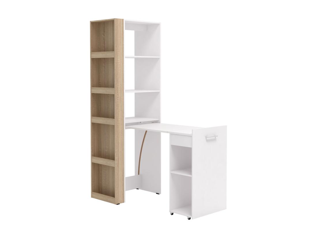 Vente Unique Bureau Bibliothèque Modulable - 10 Niches - Coloris : Naturel Et Blanc - TUPELIO