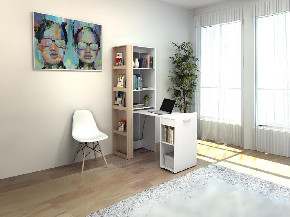 vente unique Bureau bibliothèque modulable - 10 niches - Coloris : Naturel et blanc - TUPELIO