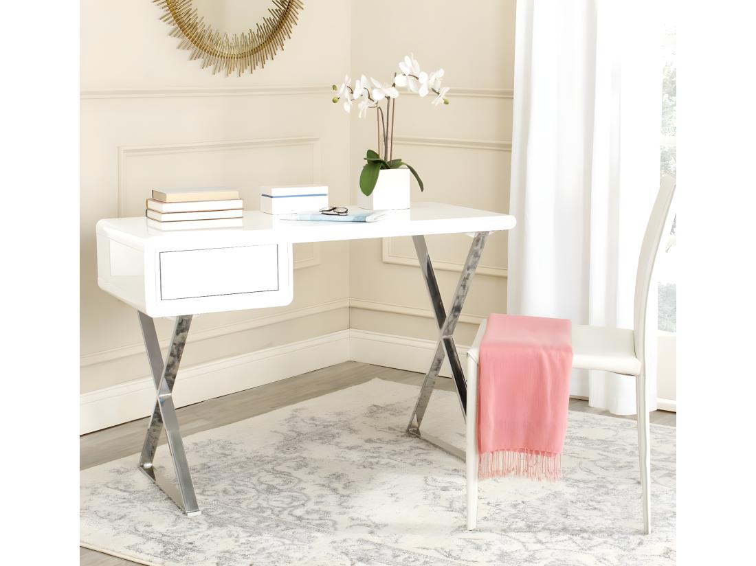 vente unique Bureau Blanc et chrome 50 X 110 X 74.93 cm - Litha