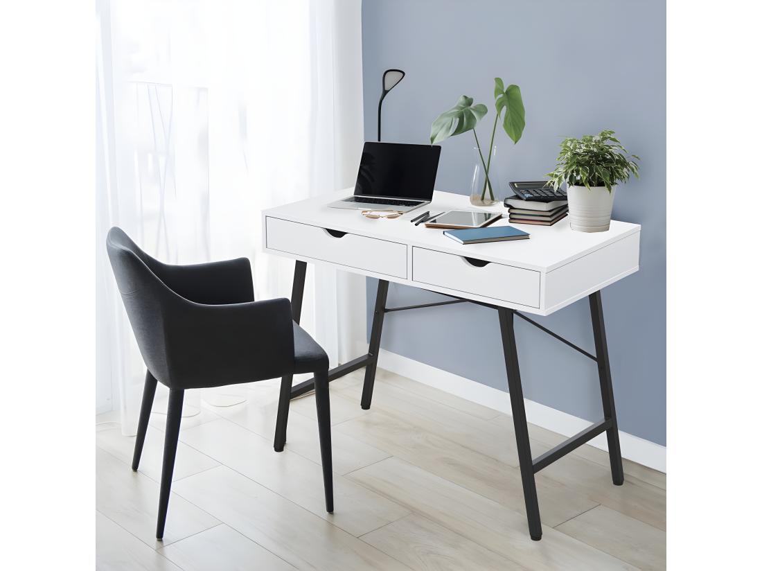 Vente Unique Bureau BOSTON 100 X 48 Cm/ Blanc Et Métal Noir