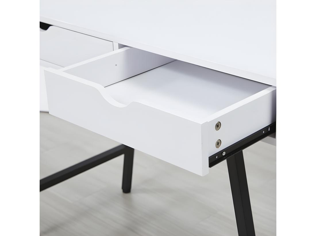 Vente Unique Bureau BOSTON 100 X 48 Cm/ Blanc Et Métal Noir